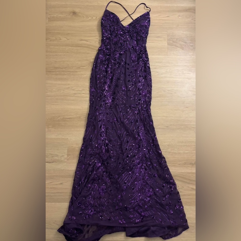 Lulu's Purple Sequin Prom Gown